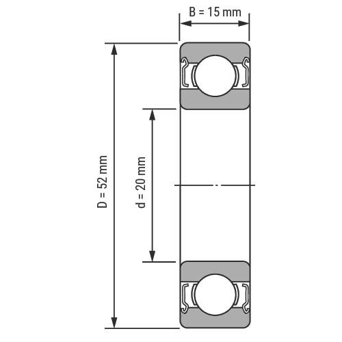 Эскиз подшипника 6304 ZZ