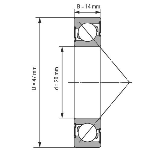 Эскиз подшипника 7204 2RS