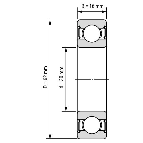 Эскиз подшипника 6206 2RS1 C3 SKF 