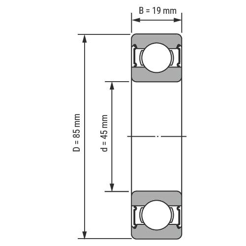 Эскиз подшипника 6209-2RS 